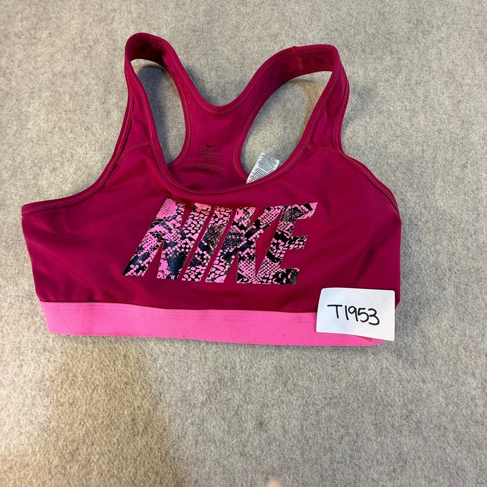 Nike Dri-FIT Sports Bra Magenta Pink Snakeskin Logo Racerback Medium T1953